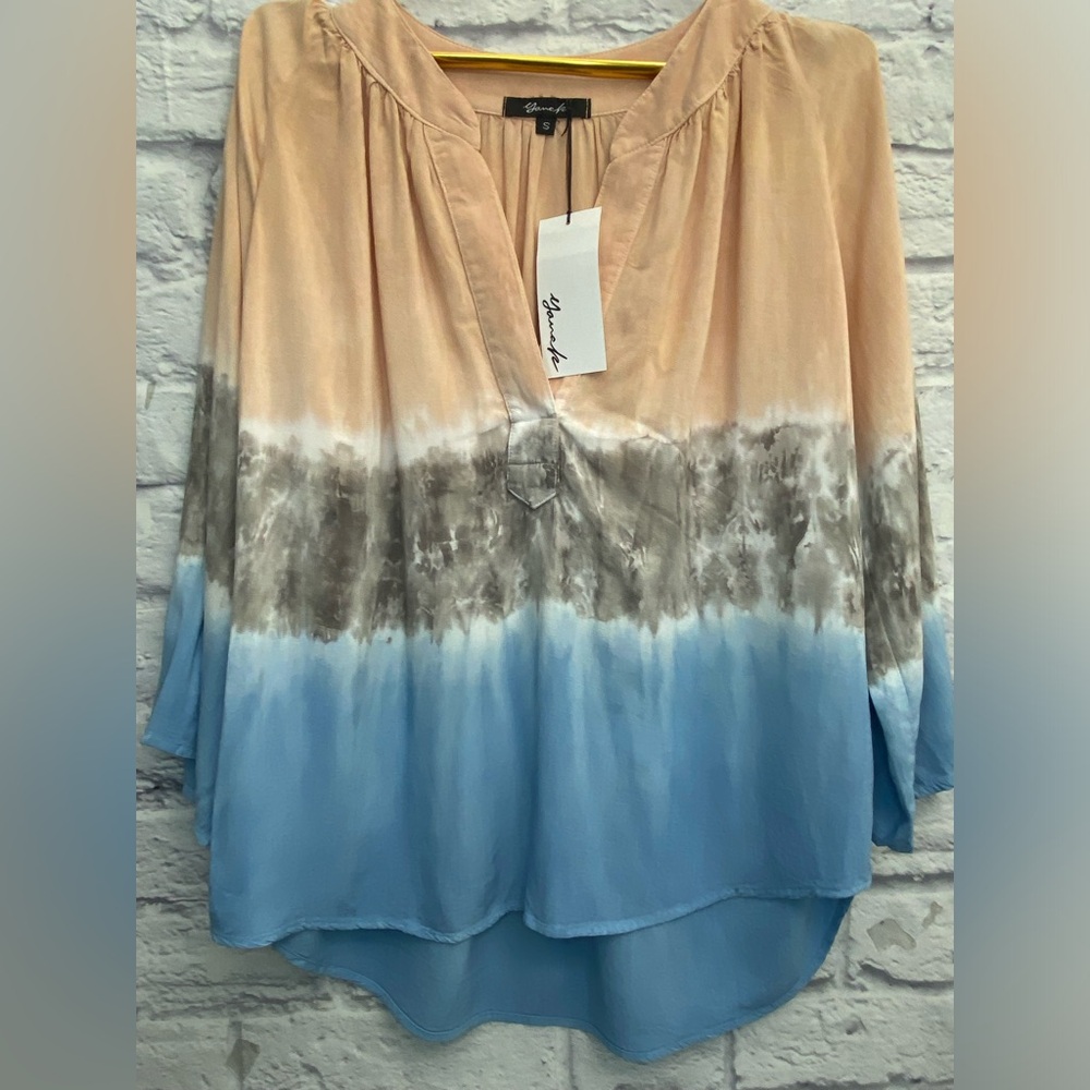 NWT Yana K Mason Top Blue Gray Rayon Tie Dye SMALL - Picture 5 of 9